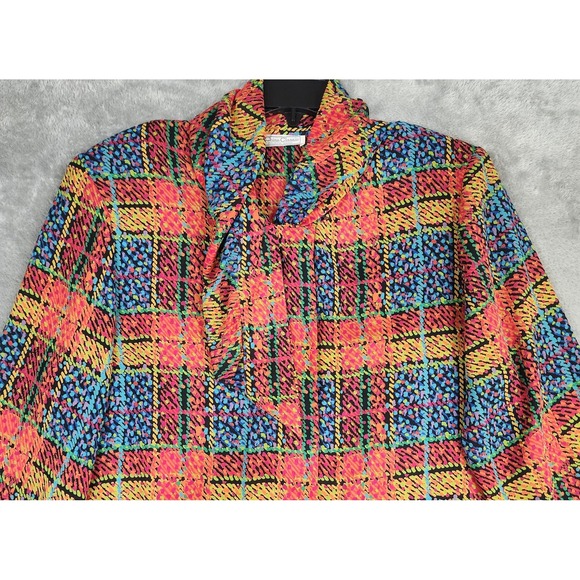 La Chine Classic Shirt Womens 12 Multicolor Geometric Print Blouse 90s Vintage - Picture 6 of 11